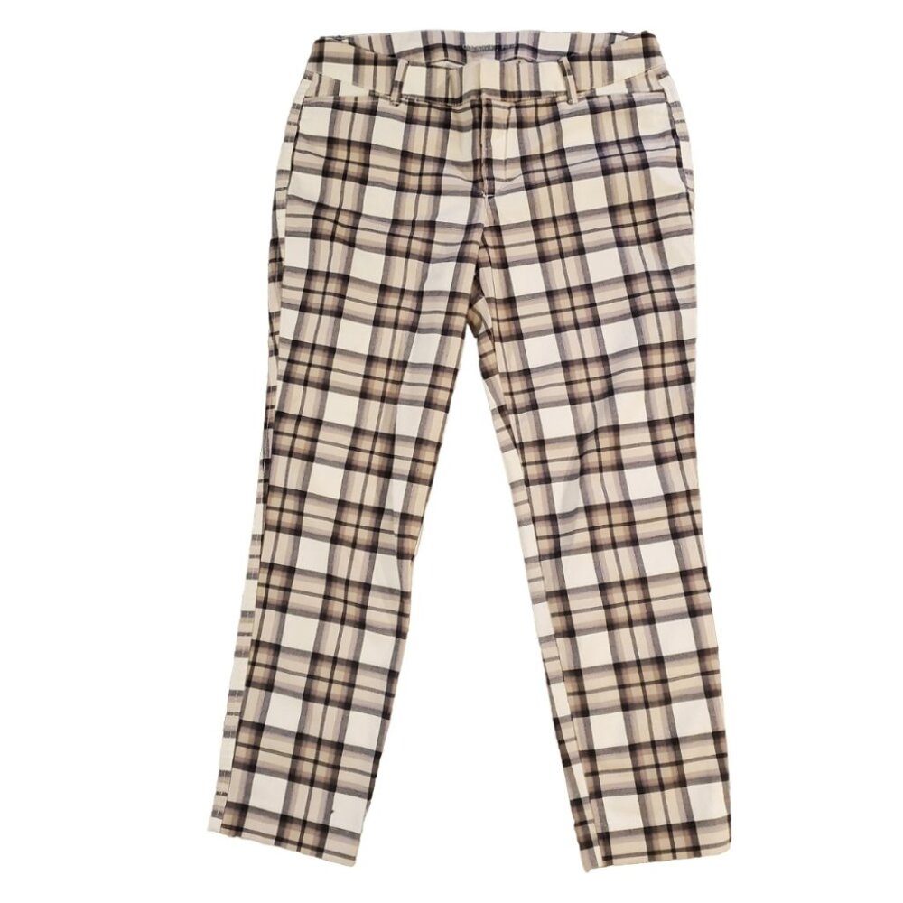 OLD NAVY | Plaid Beige Purple Pixie Stretch Office Trousers (Size 8)